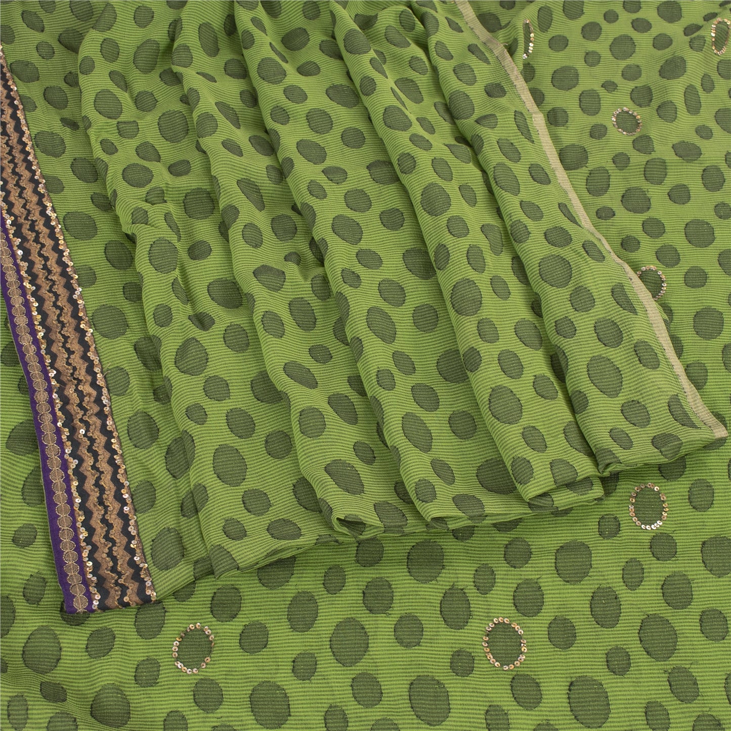 Sanskriti Vintage Sarees Pure Georgette/Net Hand Beaded Woven Craft Fabric Sari