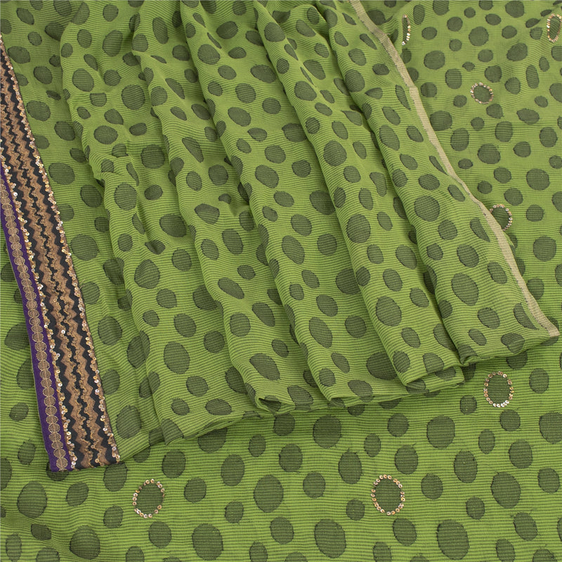Sanskriti Vintage Sarees Pure Georgette/Net Hand Beaded Woven Craft Fabric Sari