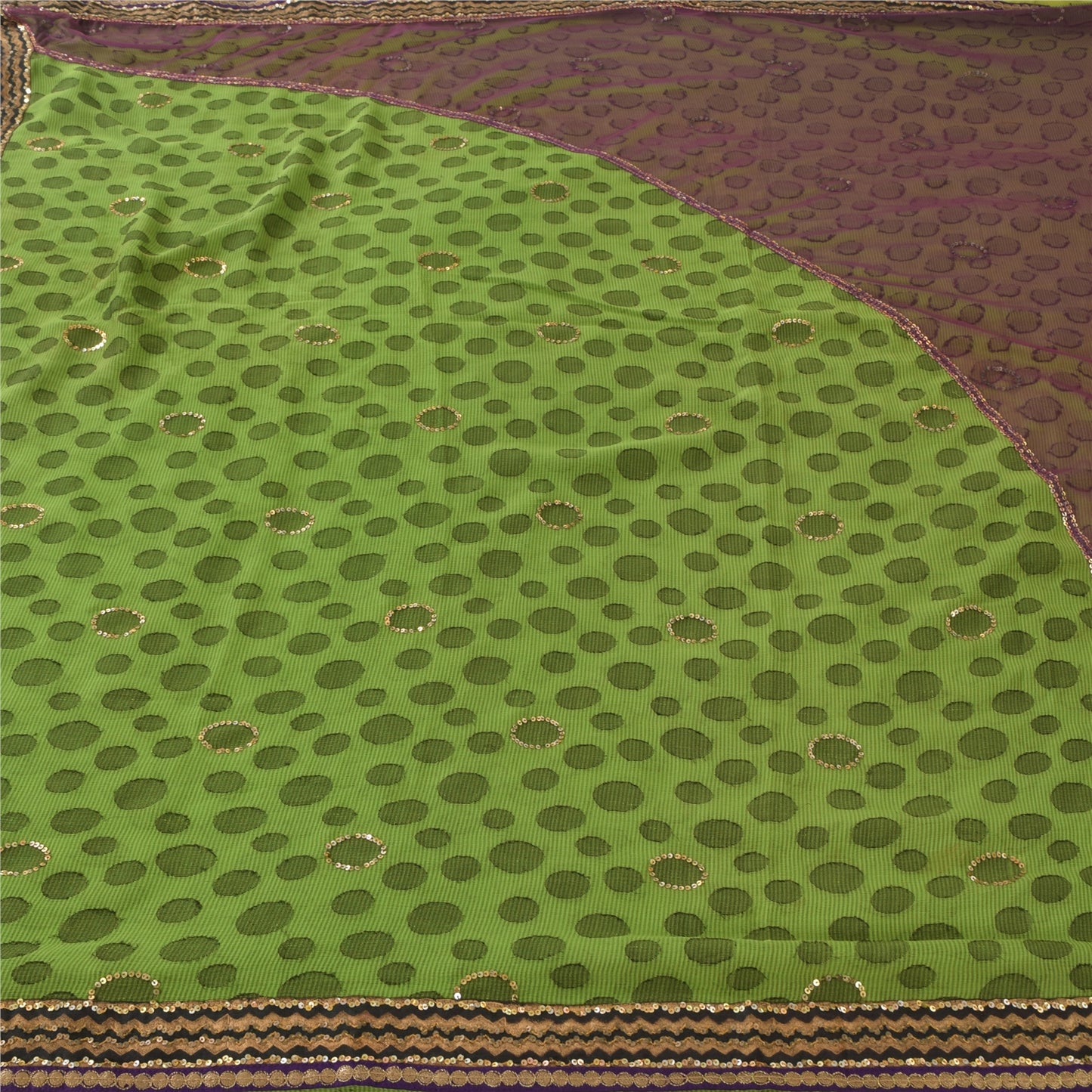 Sanskriti Vintage Sarees Pure Georgette/Net Hand Beaded Woven Craft Fabric Sari