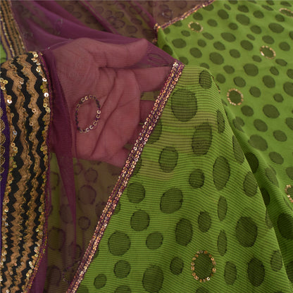 Sanskriti Vintage Sarees Pure Georgette/Net Hand Beaded Woven Craft Fabric Sari