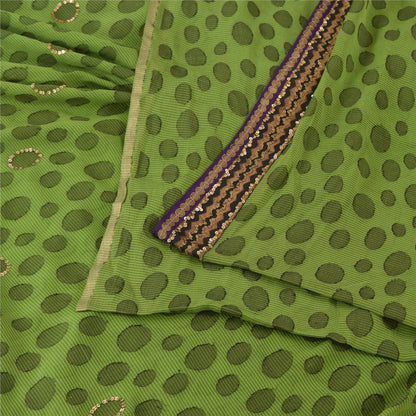 Sanskriti Vintage Sarees Pure Georgette/Net Hand Beaded Woven Craft Fabric Sari