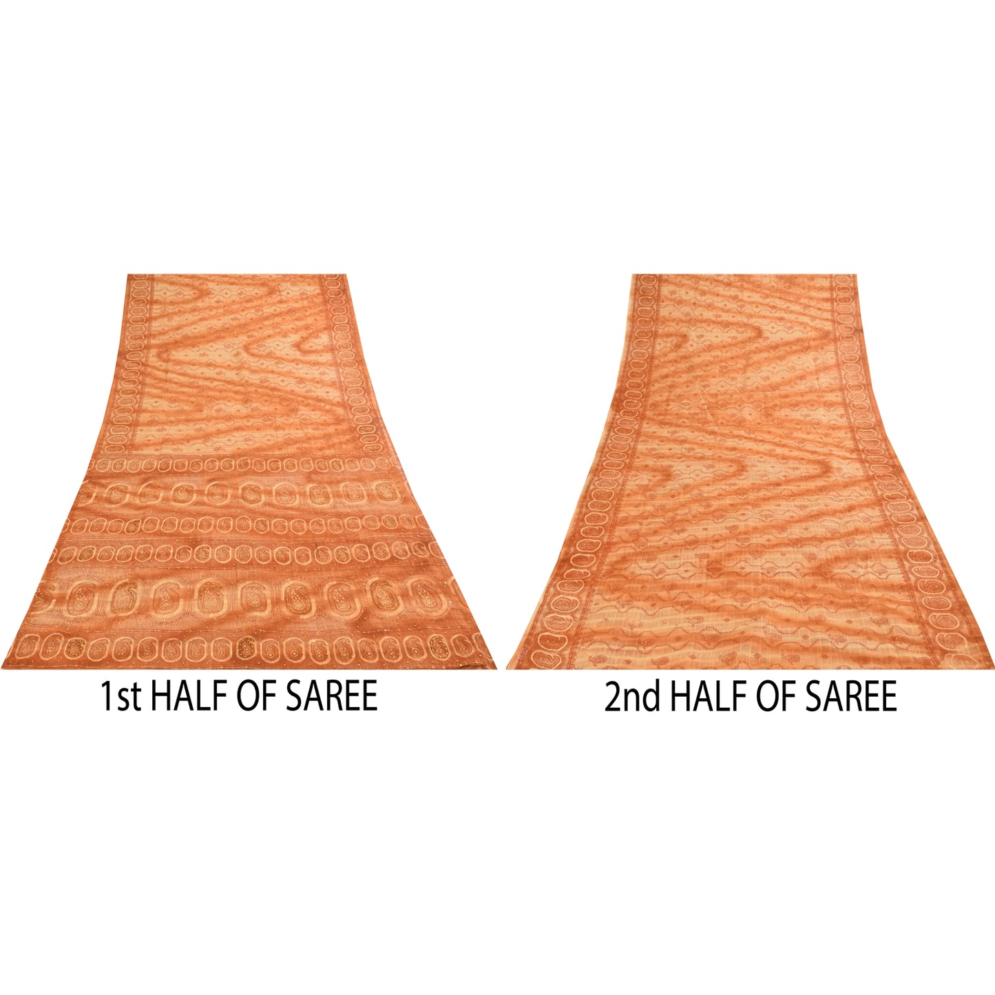 Sanskriti Vintage Cream Sarees Pure Silk Hand Beaded Printed Craft Fabric Sari