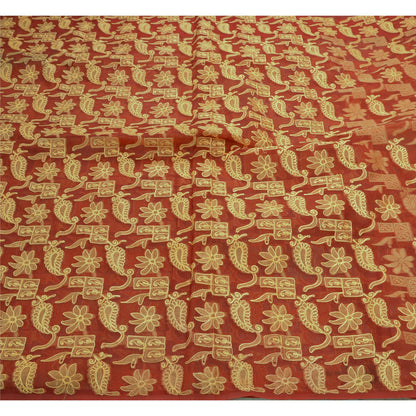 Sanskriti Vintage Red Sarees Art Silk Hand Embroidered Woven Craft Fabric Sari
