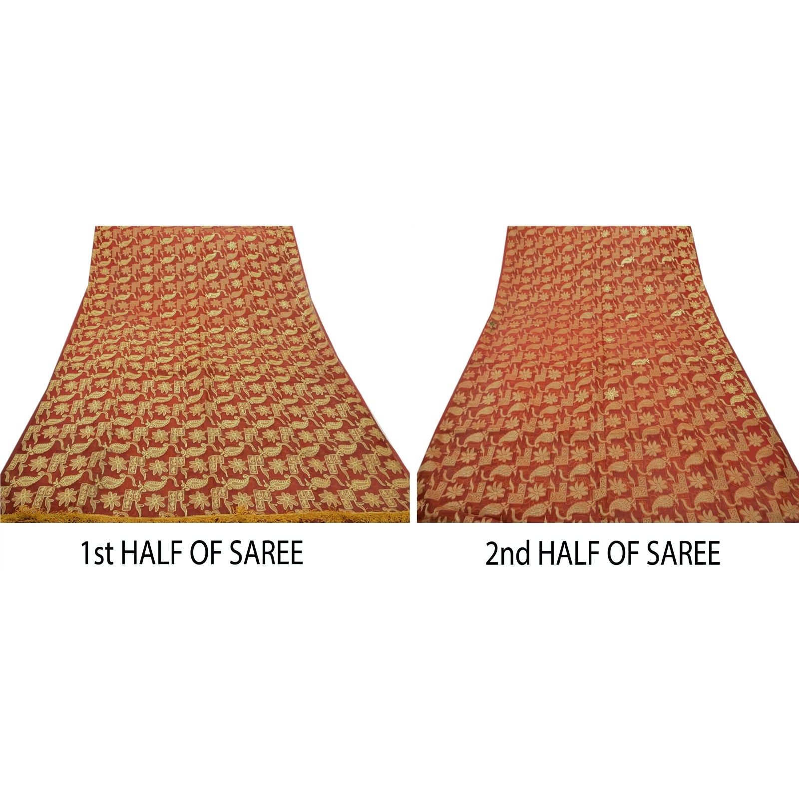 Sanskriti Vintage Red Sarees Art Silk Hand Embroidered Woven Craft Fabric Sari