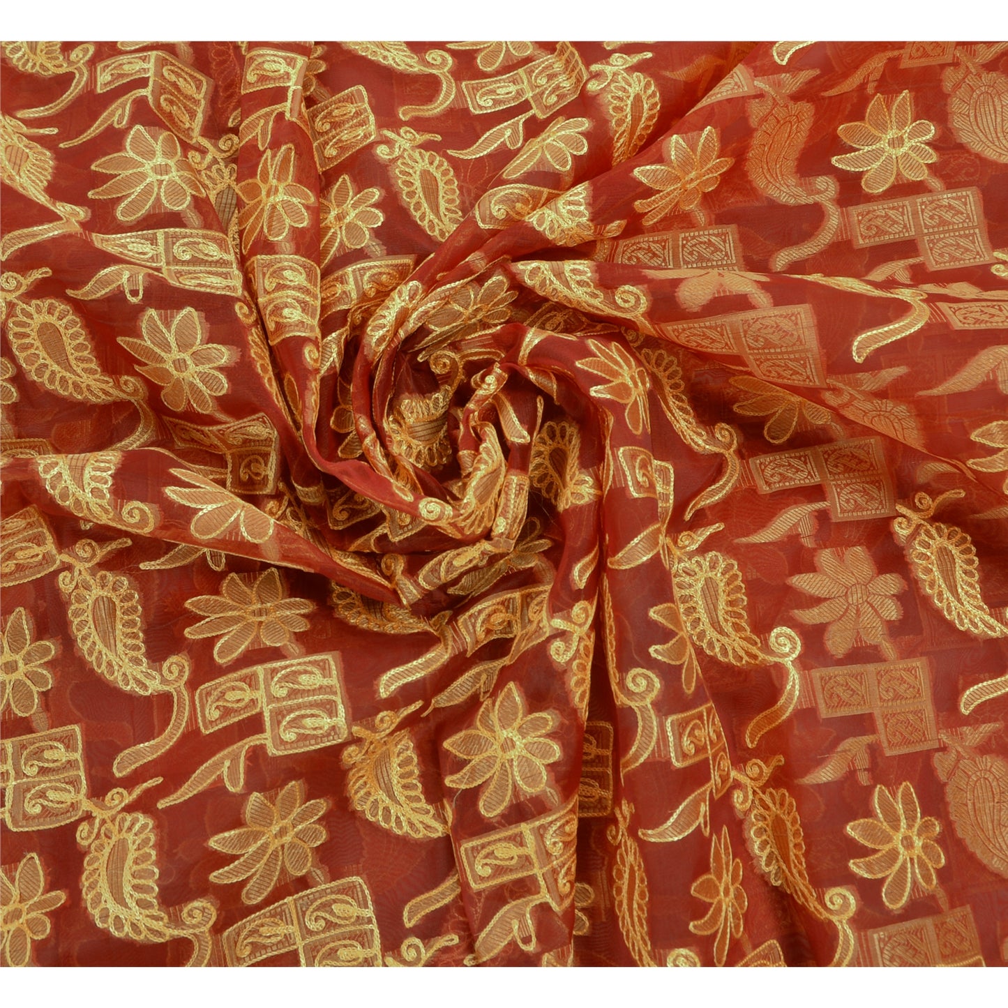 Sanskriti Vintage Red Sarees Art Silk Hand Embroidered Woven Craft Fabric Sari