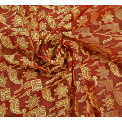 Sanskriti Vintage Red Sarees Art Silk Hand Embroidered Woven Craft Fabric Sari