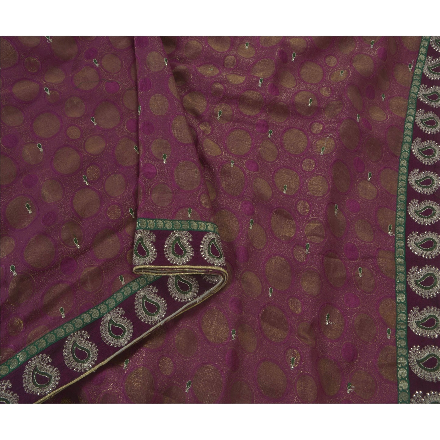 Sanskriti Vintage Purple Sarees Art Silk Hand Beaded Woven Premium Fabric Sari