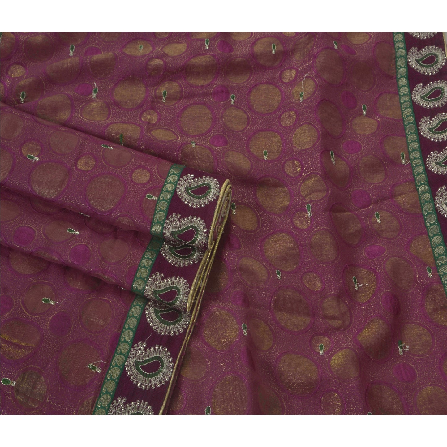 Sanskriti Vintage Purple Sarees Art Silk Hand Beaded Woven Premium Fabric Sari