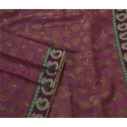Sanskriti Vintage Purple Sarees Art Silk Hand Beaded Woven Premium Fabric Sari