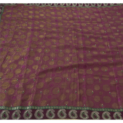 Sanskriti Vintage Purple Sarees Art Silk Hand Beaded Woven Premium Fabric Sari