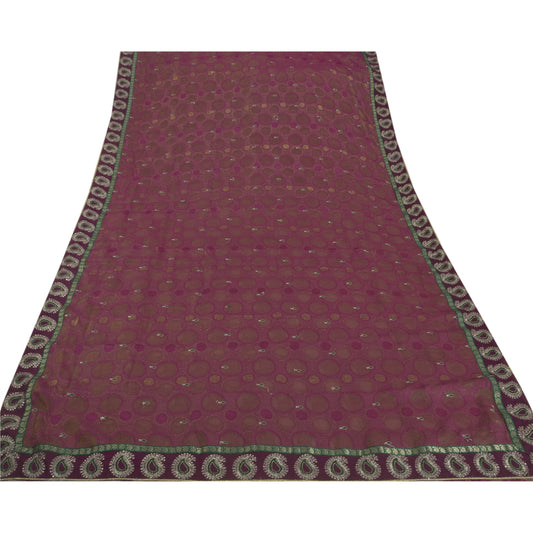 Sanskriti Vintage Purple Sarees Art Silk Hand Beaded Woven Premium Fabric Sari