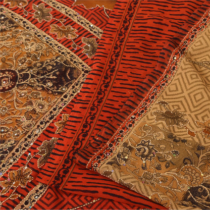 Sanskriti Vintage Orange & Cream Sarees Crepe Silk Hand Embroidered Kantha Sari