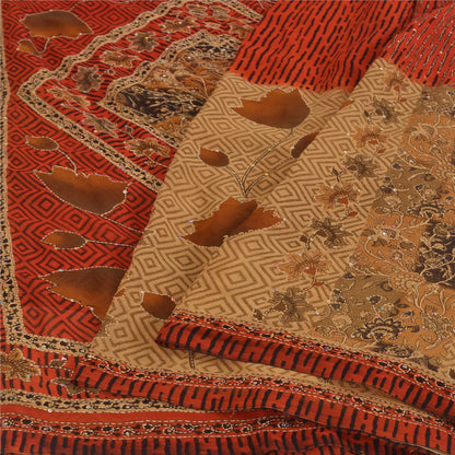Sanskriti Vintage Orange & Cream Sarees Crepe Silk Hand Embroidered Kantha Sari