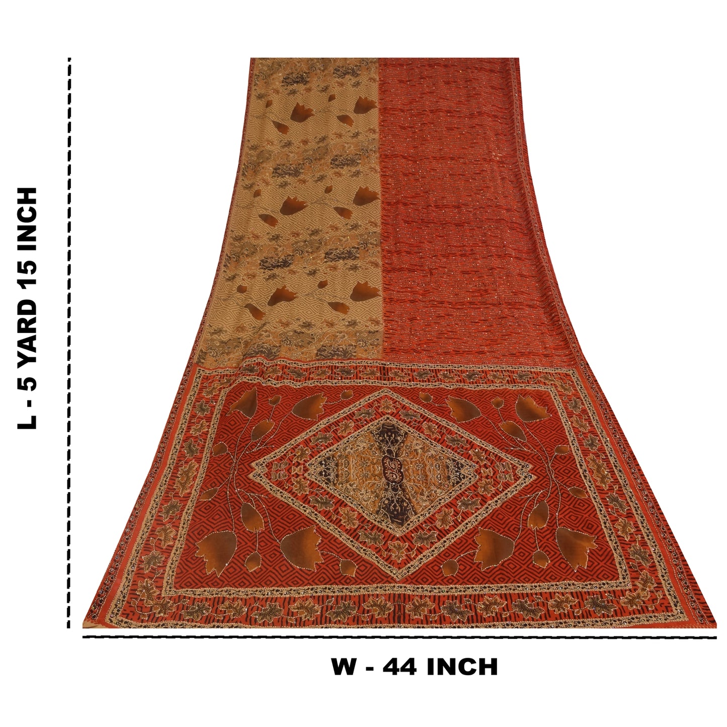 Sanskriti Vintage Orange & Cream Sarees Crepe Silk Hand Embroidered Kantha Sari