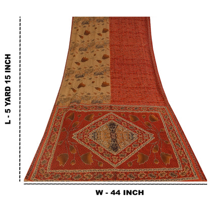 Sanskriti Vintage Orange & Cream Sarees Crepe Silk Hand Embroidered Kantha Sari