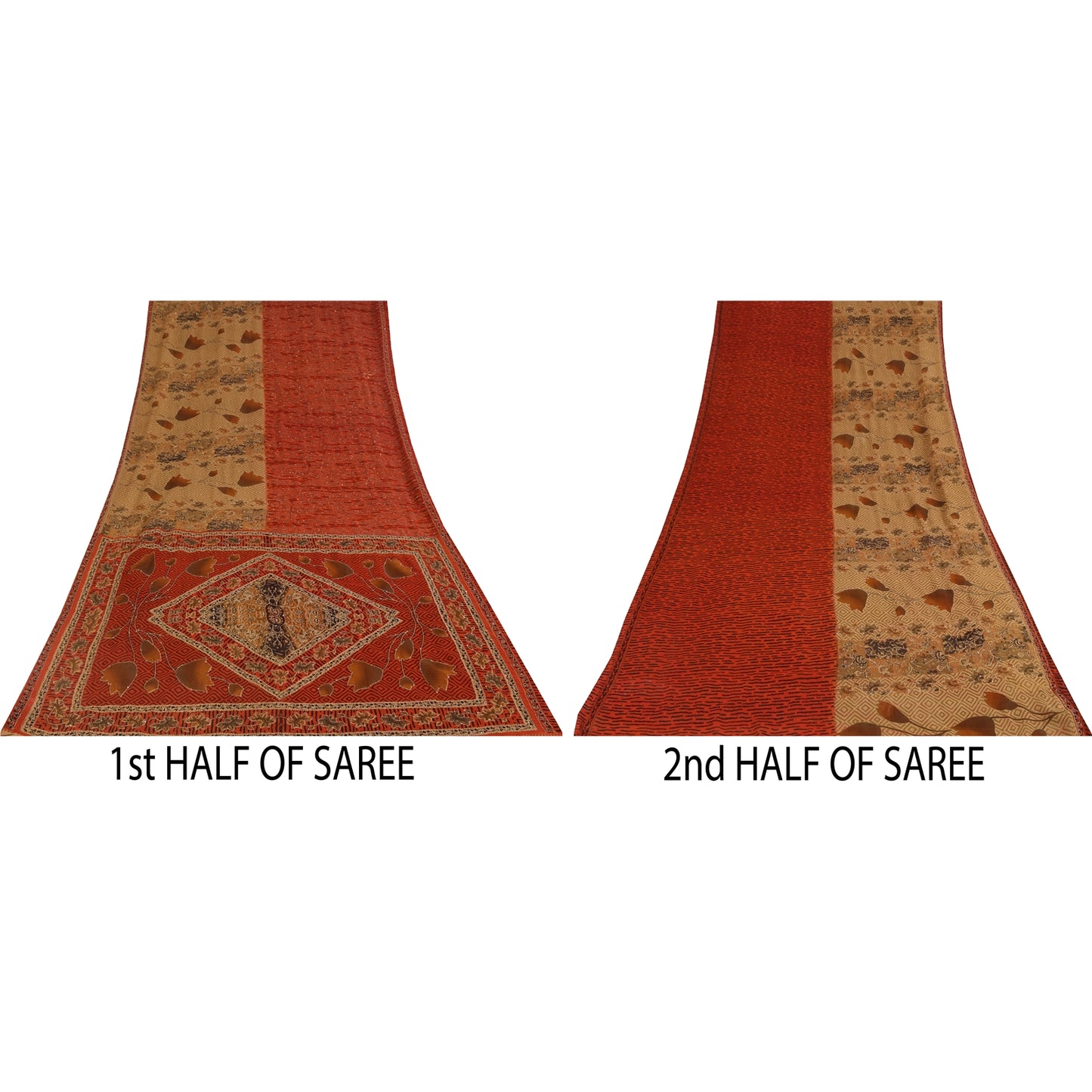 Sanskriti Vintage Orange & Cream Sarees Crepe Silk Hand Embroidered Kantha Sari