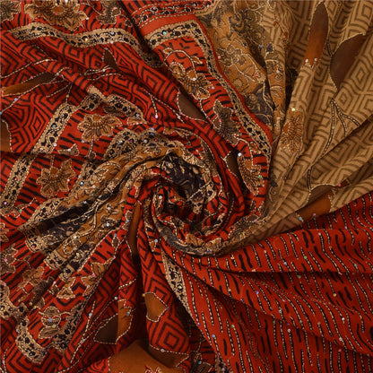 Sanskriti Vintage Orange & Cream Sarees Crepe Silk Hand Embroidered Kantha Sari