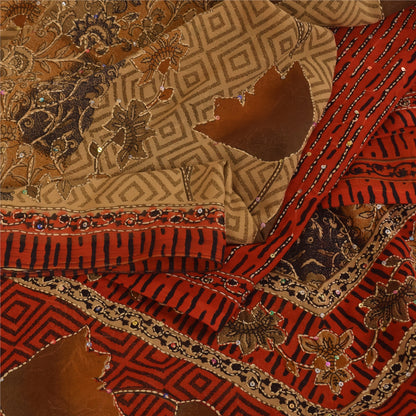 Sanskriti Vintage Orange & Cream Sarees Crepe Silk Hand Embroidered Kantha Sari