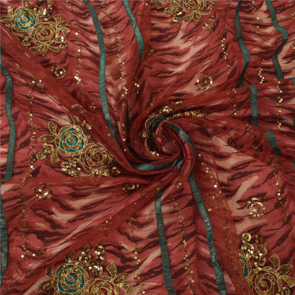Sanskriti Vintage Dark Red Sarees Art Silk & Net Hand Beaded Premium Sari Fabric