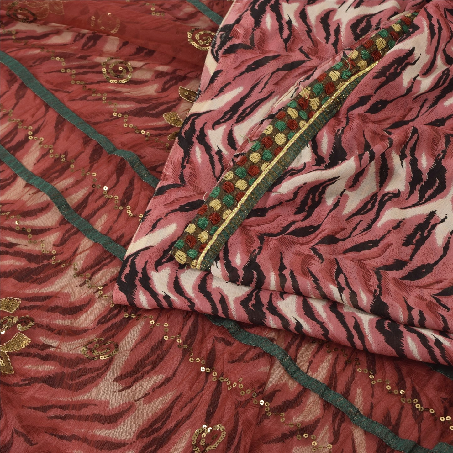 Sanskriti Vintage Dark Red Sarees Art Silk & Net Hand Beaded Premium Sari Fabric