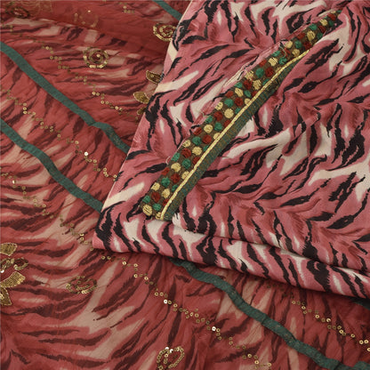 Sanskriti Vintage Dark Red Sarees Art Silk & Net Hand Beaded Premium Sari Fabric