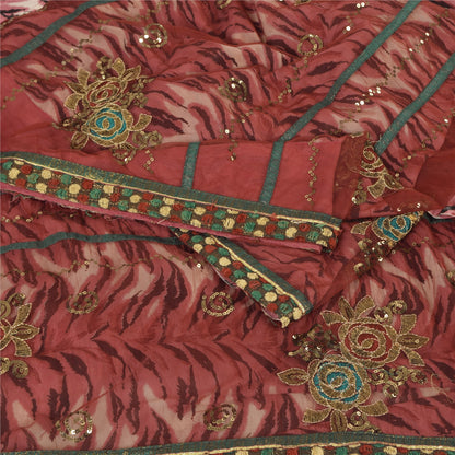 Sanskriti Vintage Dark Red Sarees Art Silk & Net Hand Beaded Premium Sari Fabric