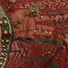 Sanskriti Vintage Dark Red Sarees Art Silk & Net Hand Beaded Premium Sari Fabric