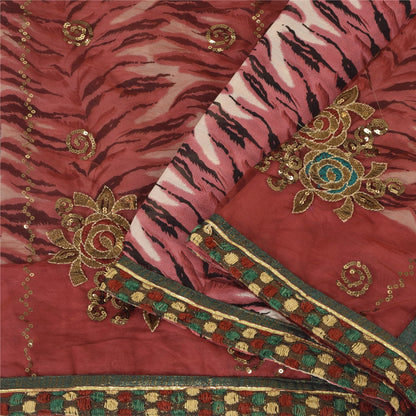 Sanskriti Vintage Dark Red Sarees Art Silk & Net Hand Beaded Premium Sari Fabric