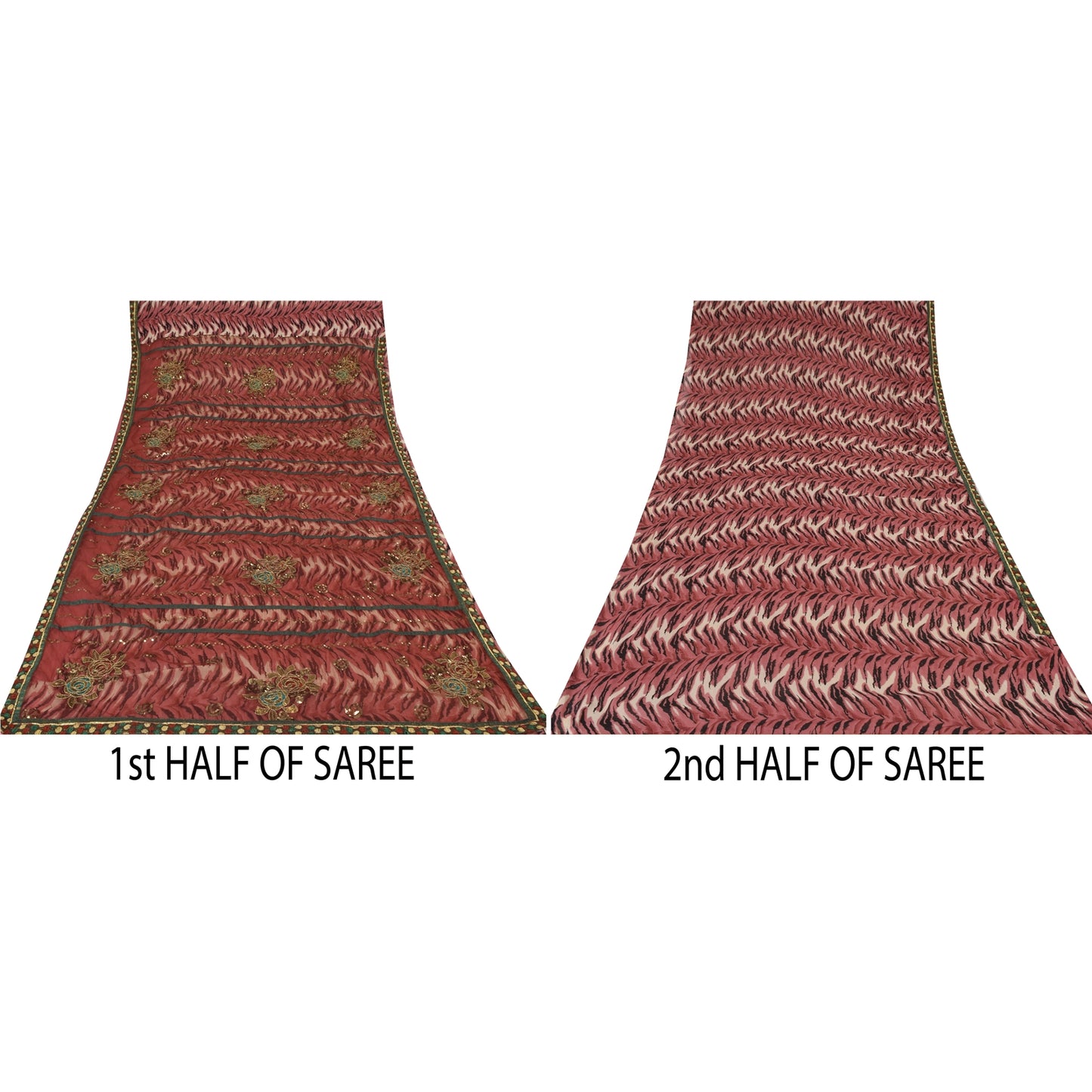 Sanskriti Vintage Dark Red Sarees Art Silk & Net Hand Beaded Premium Sari Fabric