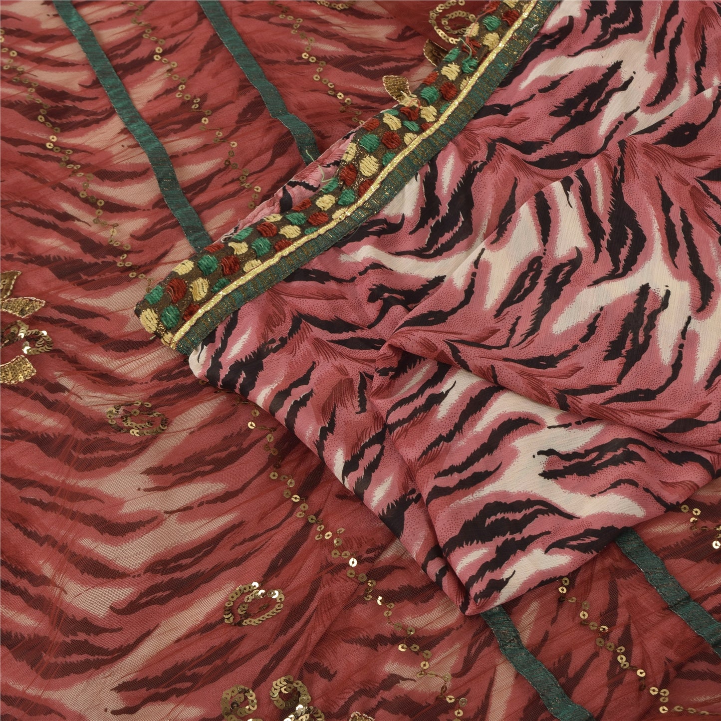 Sanskriti Vintage Dark Red Sarees Art Silk & Net Hand Beaded Premium Sari Fabric
