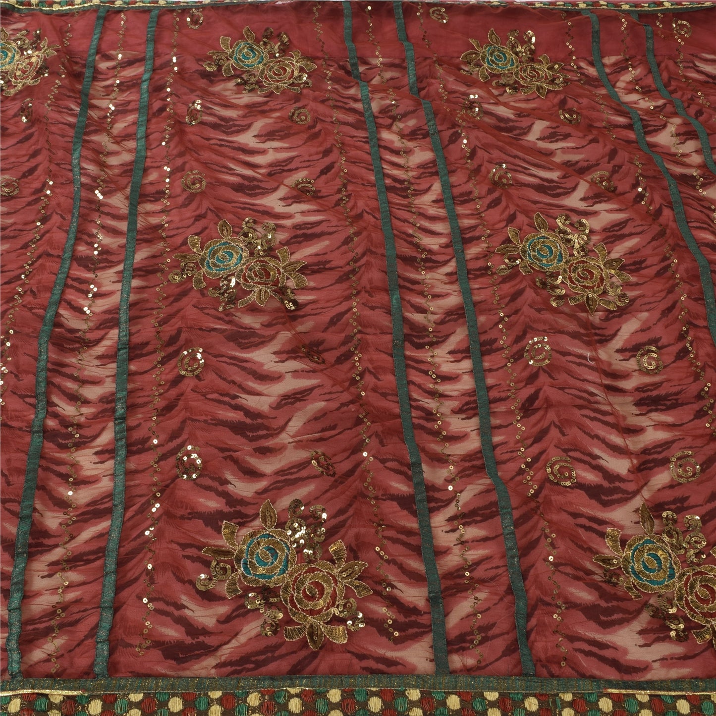 Sanskriti Vintage Dark Red Sarees Art Silk & Net Hand Beaded Premium Sari Fabric