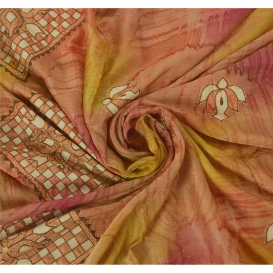 Vintage Multi Color Art Silk Saree Embroidered Fabric Craft Premium Sari