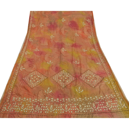 Vintage Multi Color Art Silk Saree Embroidered Fabric Craft Premium Sari