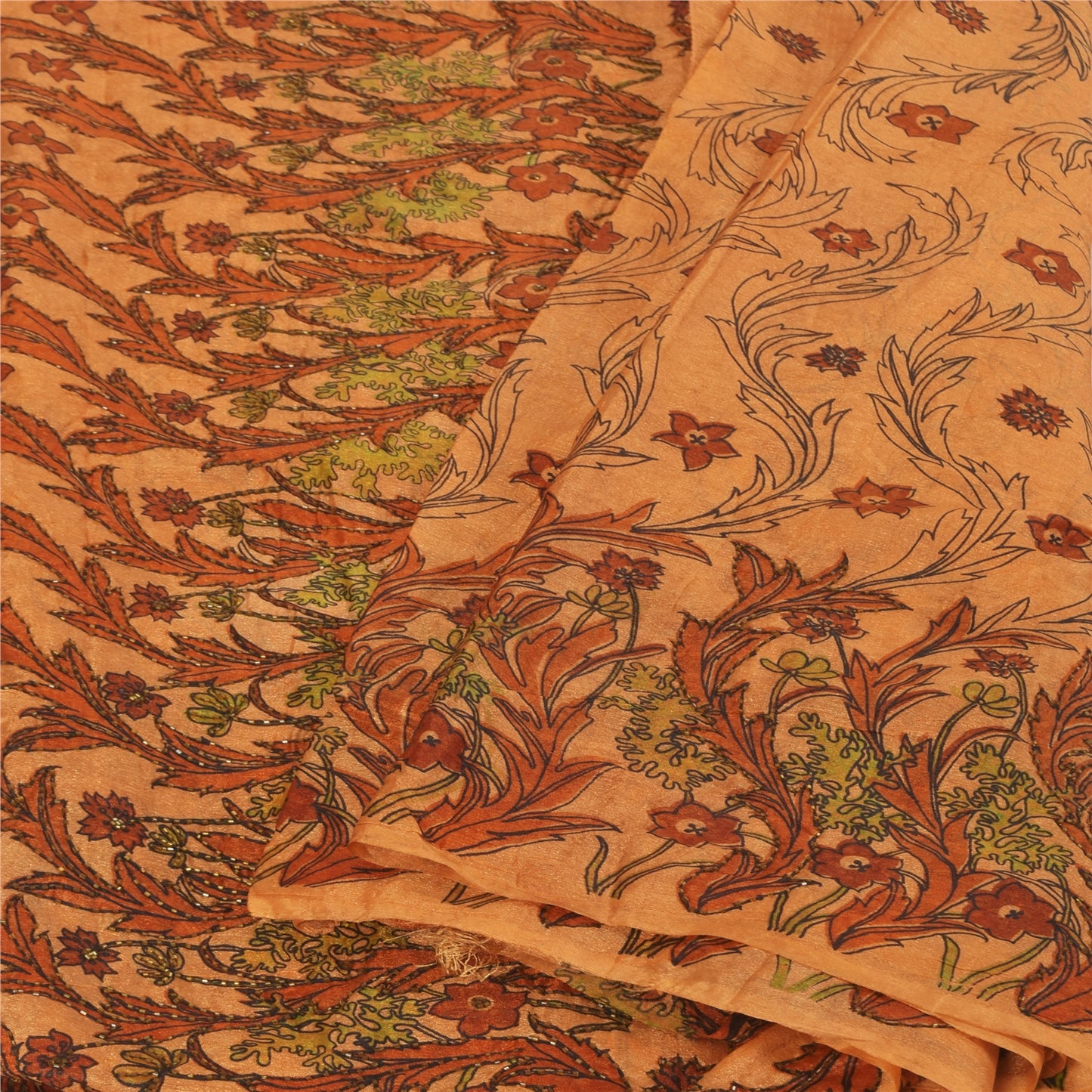 Sanskriti Vintage Orange Sarees Art Silk Hand Beaded Premium Craft Fabric Sari