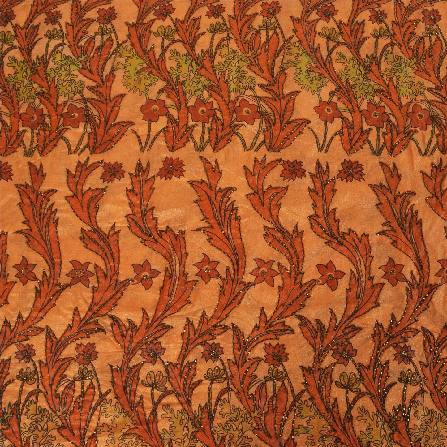 Sanskriti Vintage Orange Sarees Art Silk Hand Beaded Premium Craft Fabric Sari