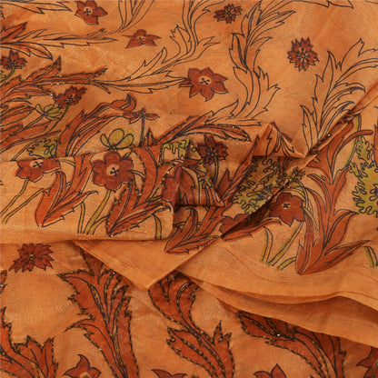 Sanskriti Vintage Orange Sarees Art Silk Hand Beaded Premium Craft Fabric Sari
