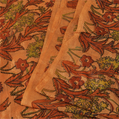Sanskriti Vintage Orange Sarees Art Silk Hand Beaded Premium Craft Fabric Sari