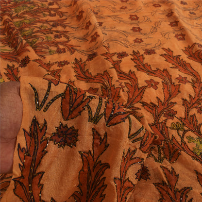 Sanskriti Vintage Orange Sarees Art Silk Hand Beaded Premium Craft Fabric Sari