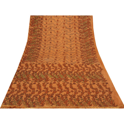 Sanskriti Vintage Orange Sarees Art Silk Hand Beaded Premium Craft Fabric Sari