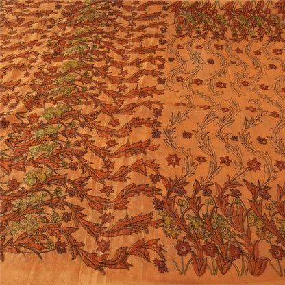 Sanskriti Vintage Orange Sarees Art Silk Hand Beaded Premium Craft Fabric Sari