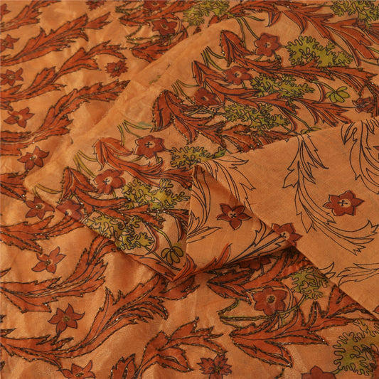 Sanskriti Vintage Orange Sarees Art Silk Hand Beaded Premium Craft Fabric Sari