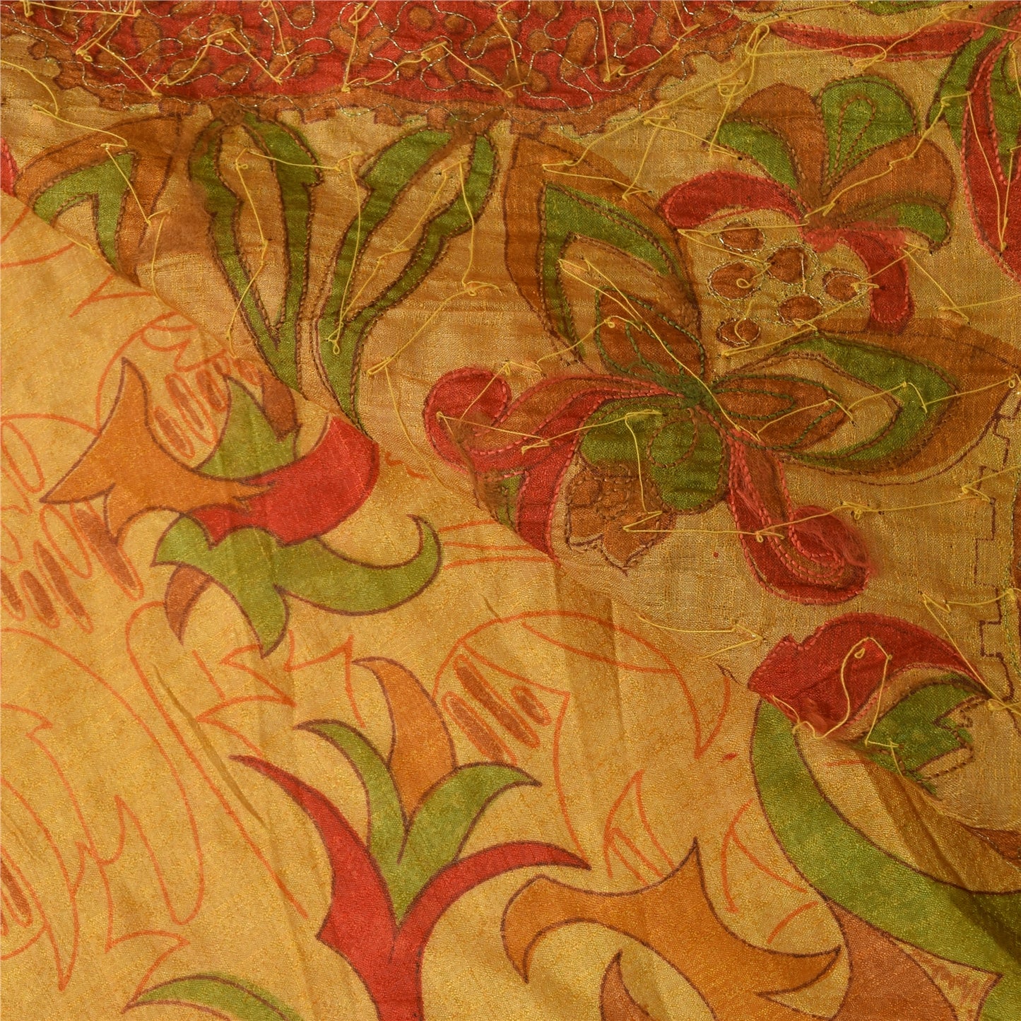Sanskriti Vintage Saffron Saree Art Silk Indian Zari Hand Bead Sari 5+YD Fabric