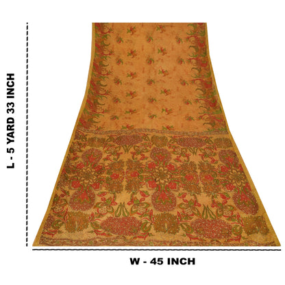 Sanskriti Vintage Saffron Saree Art Silk Indian Zari Hand Bead Sari 5+YD Fabric