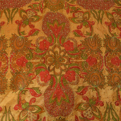 Sanskriti Vintage Saffron Saree Art Silk Indian Zari Hand Bead Sari 5+YD Fabric