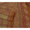 Vintage Cream Saree Art Silk Hand Embroidered Kantha Craft 5 Yd Fabric Sari