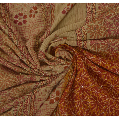 Vintage Cream Saree Art Silk Hand Embroidered Kantha Craft 5 Yd Fabric Sari