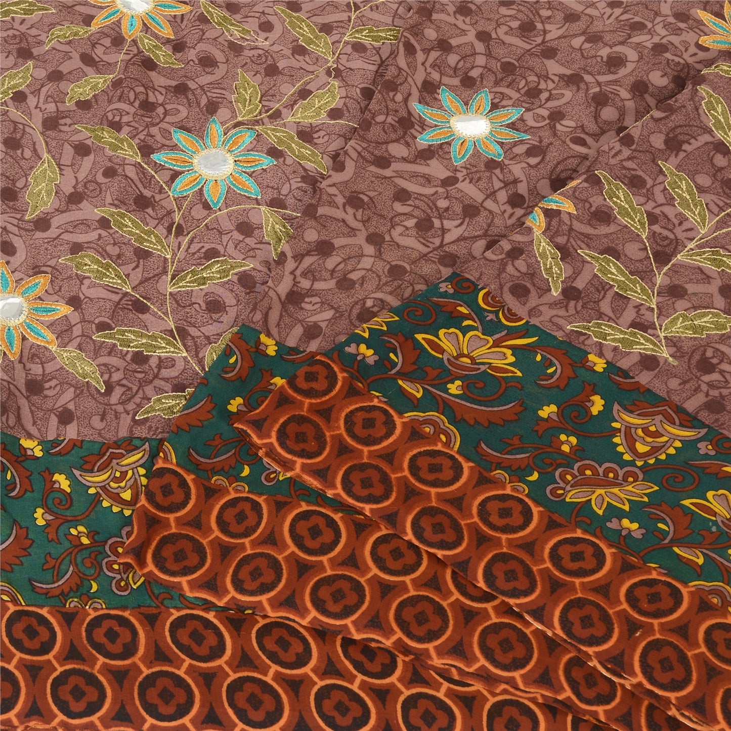 Sanskriti Vintage Purple Sarees Georgette Embroidered Printed Fabric Craft Sari