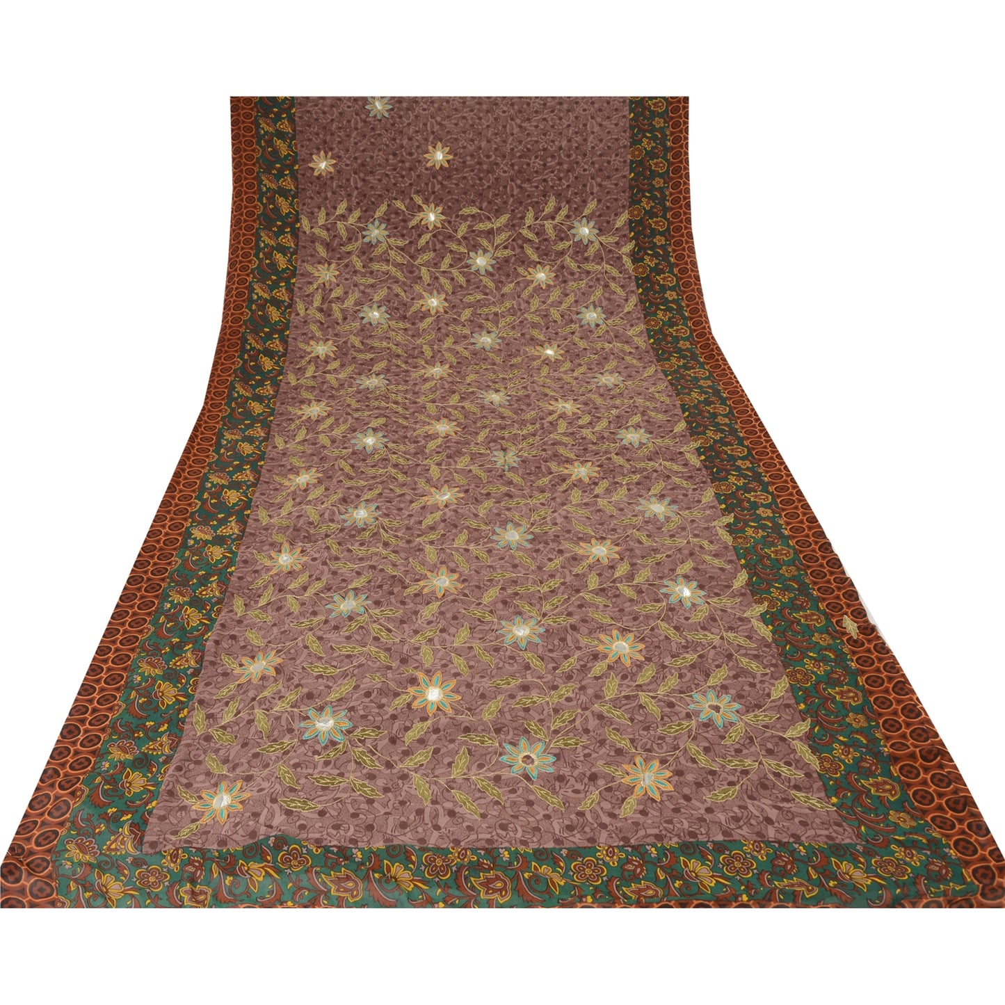 Sanskriti Vintage Purple Sarees Georgette Embroidered Printed Fabric Craft Sari