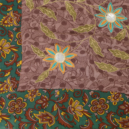 Sanskriti Vintage Purple Sarees Georgette Embroidered Printed Fabric Craft Sari