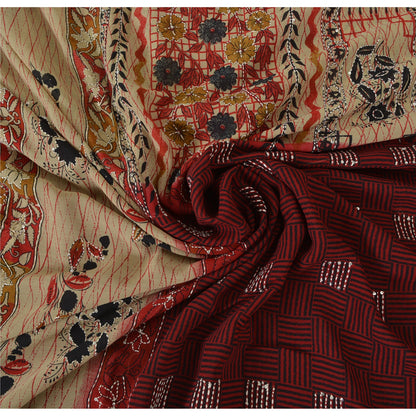 Sanskriti Vintage Sarees Art Silk Hand Beaded Kantha Premium Sari Craft Fabric